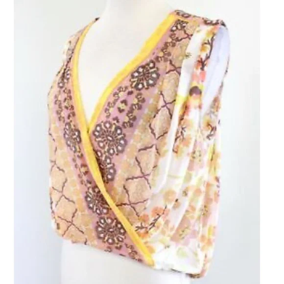 FREE PEOPLE | Floral print havana muscle tank Hi LO draped white yellow - Picture 5 of 16